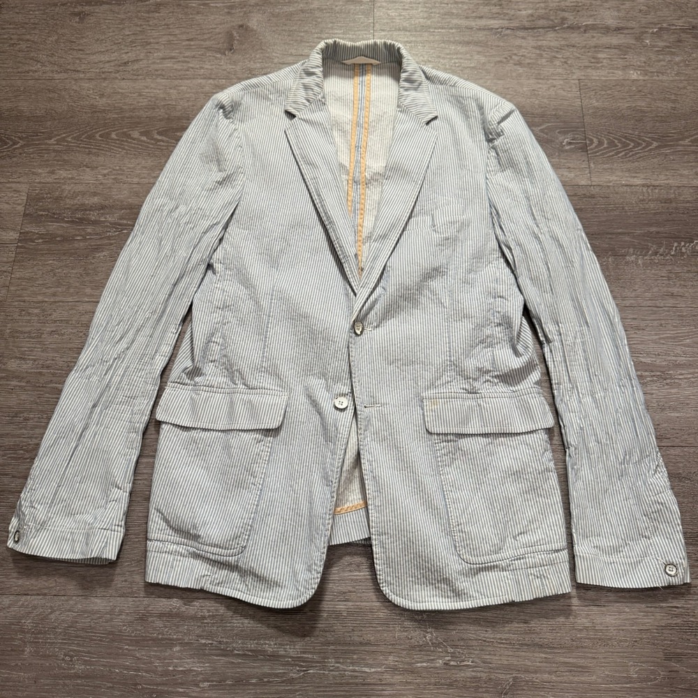 rag & bone Blazer Mens 42 Blue Striped Cotton Seersucker Unstructured Sport Coat